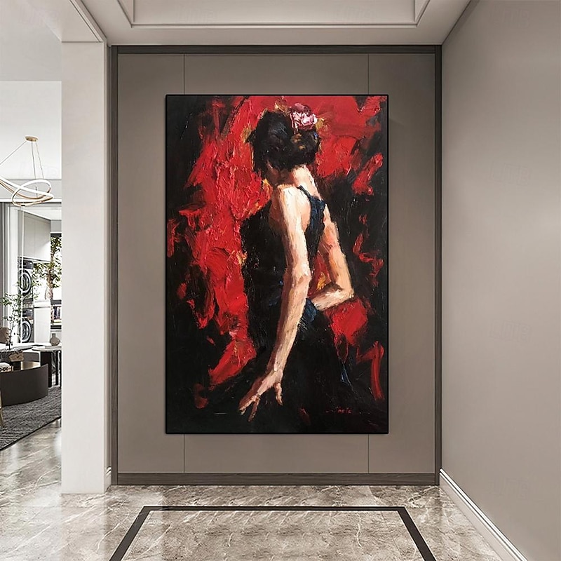 Hand painted firgure oil painting Abstract art Red woman dancer oil painting pattle knife girl dancer painting  Home decoration for living room artwork4