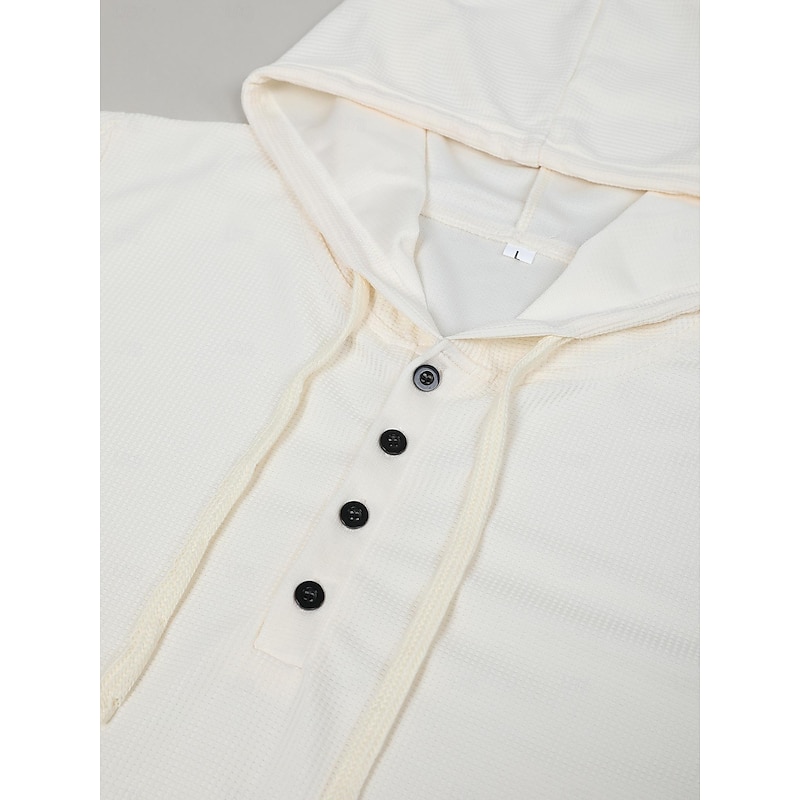 Men's Waffle Shirt T Shirt Tee Top Long Sleeve Shirt Long Sleeve Hooded Spring &  Fall Plain Fashion Designer Basic Vacation Street Going out White khaki Light Grey Top Tee for Men2