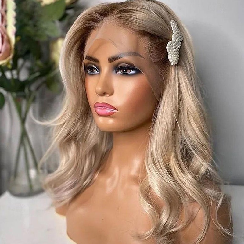 Remy Human Hair 13x4 Lace Front Wig Free Part Brazilian Hair Wavy Blonde Wig 130% 150% Density Ombre Hair  Pre-Plucked For Women Long Human Hair Lace Wig3