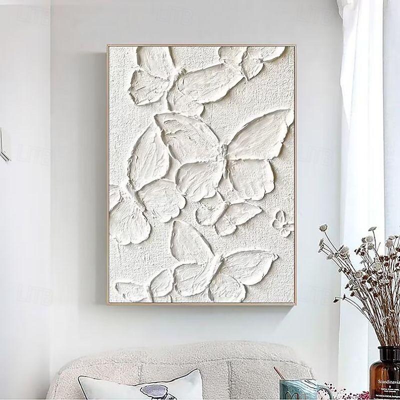 Handmade Oil Painting Canvas Wall Art Decoration Modern Texture Abstract White Butterfly for Home Decor Rolled Frameless Unstretched Painting2