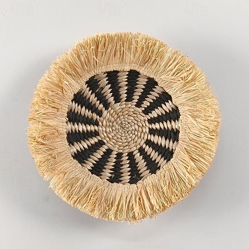 Wall Decoration Wall Hanging Cattail Weaving Ethnic Style Raffia Tassel Edge Bohemian B&B Hotel Restaurant4