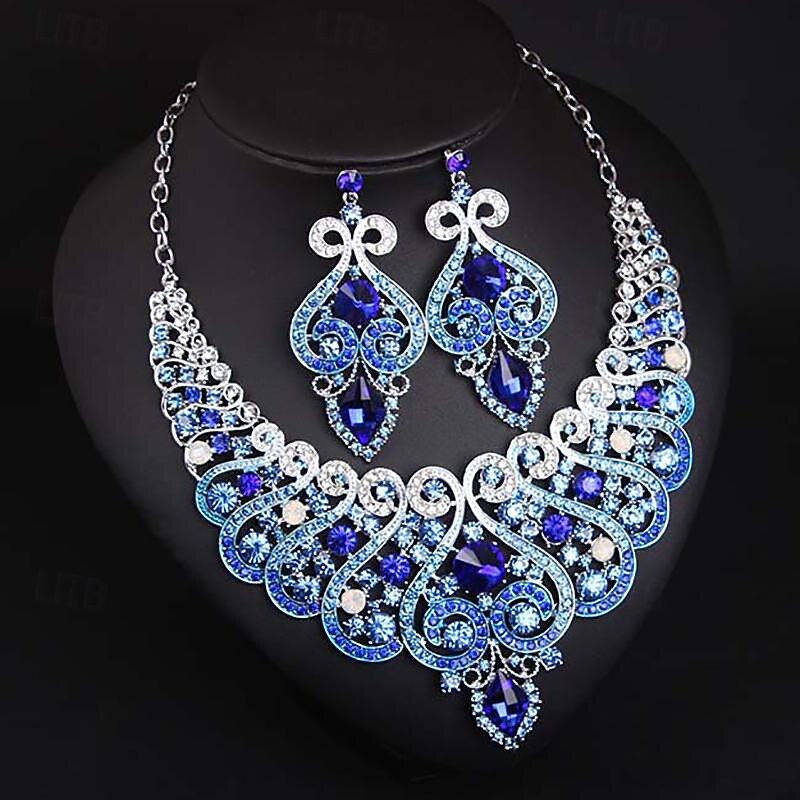 Jewelry Set 3pcs Rhinestone Alloy Earrings Necklace Women's Elegant Vintage Stylish Geometrical Geometric Jewelry Set For Wedding Party Special Occasion2