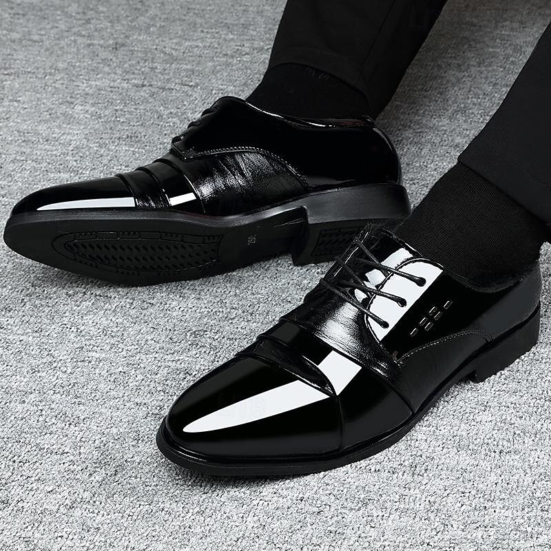 Men's Oxfords Derby Shoes Formal Shoes Dress Shoes Patent Leather Shoes Business British Gentleman Wedding Office & Career Party & Evening PU Lace-up Black Spring Fall4