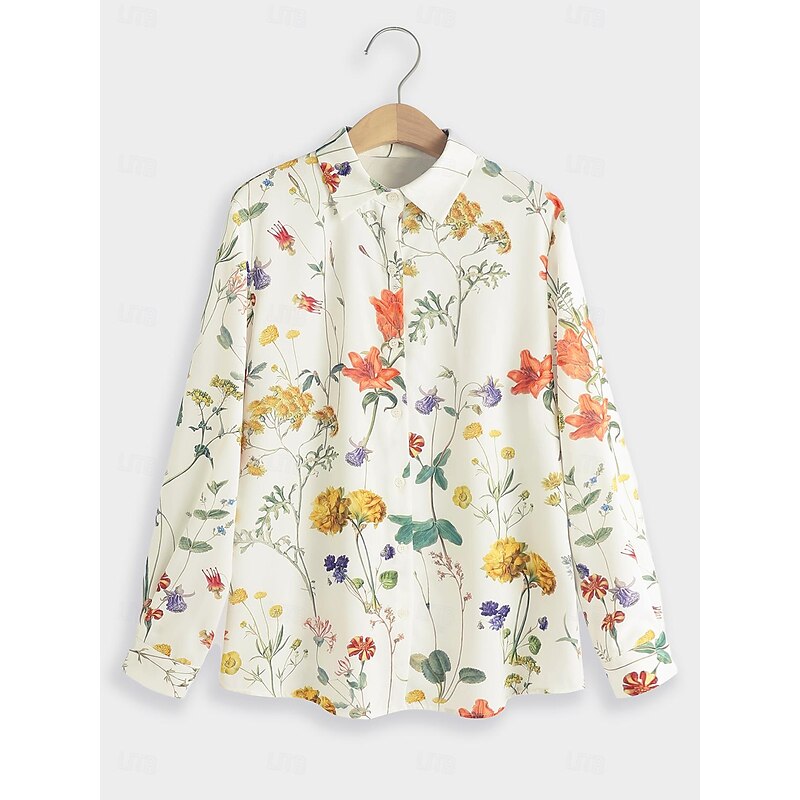Women's Shirt Long Sleeve Button Down Blouse Fashion Streetwear Floral Buttons Print Regular Tops Shirt Collar Casual Holiday White Spring &  Fall2