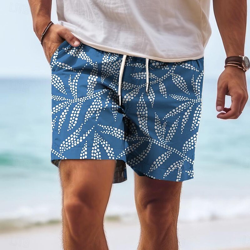 Men's Leaf Tropical Plants Swim Trunks Swim Shorts Board Shorts Mid Waist Vacation Hawaiian Holiday Vacation Holiday Beach Drawstring with Mesh lining Elastic Waist Designer Clothing Apparel3