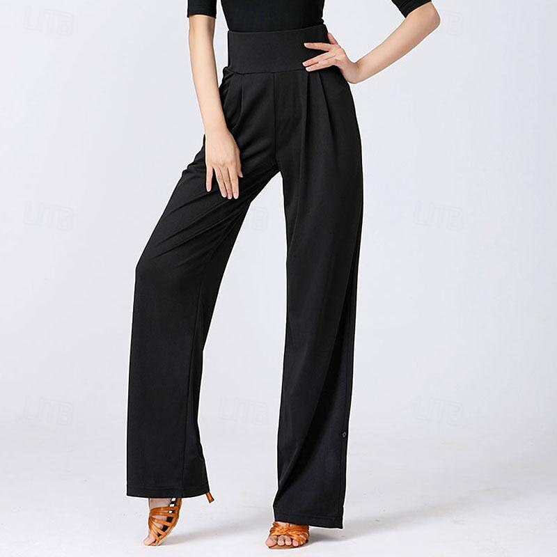 Latin Dance Ballroom Dance Pants Pure Color Splicing Women's Performance Training High Polyester