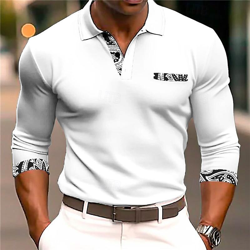 Men's Cable Knit Polo Golf Polos Shirts Long Sleeve Polo Shirts Turndown Vintage Casual Daily 3D Print Fall & Winter Black White Yellow3