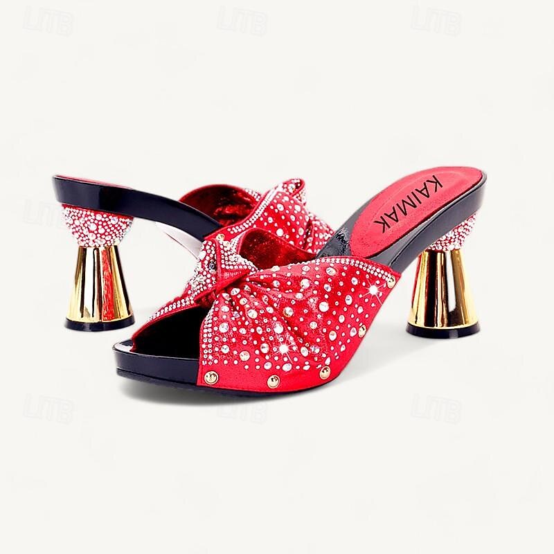 Women's Rhinestone Embellished Mules with Matching Clutch Bag – Elegant Black High Heel Shoes and Bow Detail for Weddings and Special Occasions 9