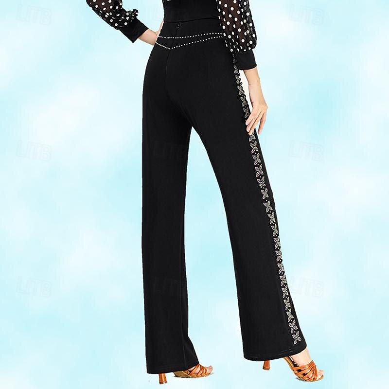Latin Dance Ballroom Dance Pants Butterfly Pure Color Splicing Women's Performance Training High Spandex3