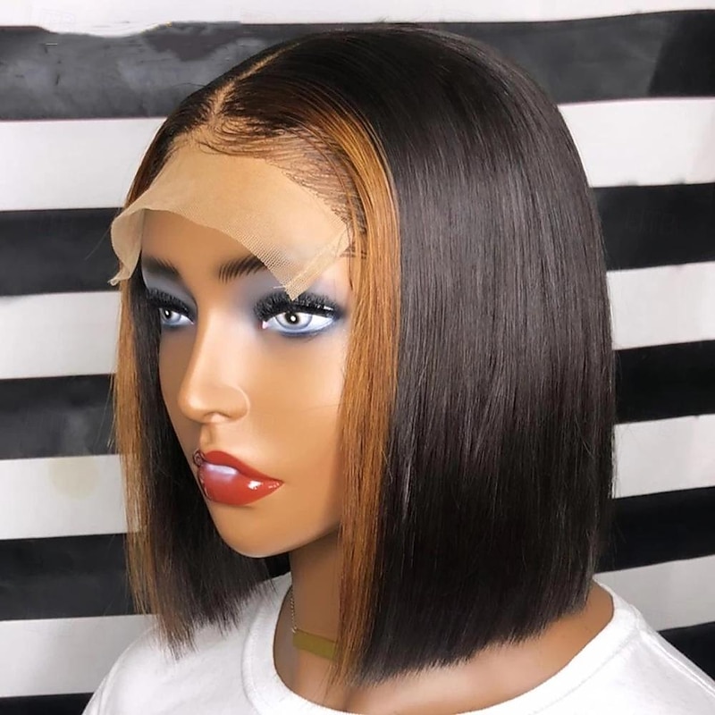 Highlight Bob Wig 13x 4x1 T Part Lace Bob Wig Lace Front Human Hair Highlight Black Middle Part Bob Wigs Ombre Honey Blonde Straight Lace Front Bob Wigs for Women4