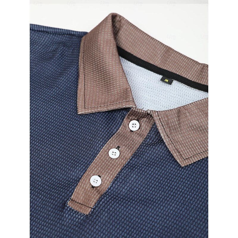 Men's Plaid Golf Shirt Long Sleeve Polo Shirts Collared Shirts Vintage Casual Vacation Wear Formal Wear Festival Wear Buttons 3D Print Fall & Winter Dark Navy Blue Brown4