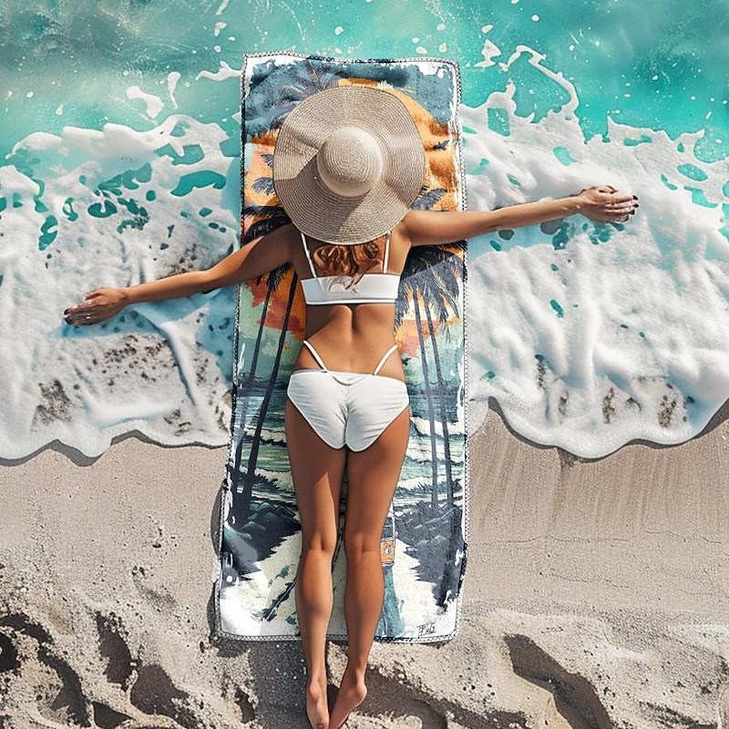 Beach Towel Palm Tree Sunset Large 3D Print Pattern Towel Bath Towel Beach Sheet Blanket Classic 100% Micro Fiber Comfy Blankets