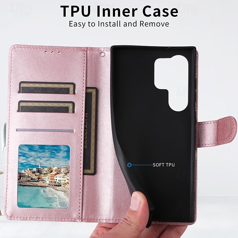 Phone Case For Samsung Galaxy S25 S24 S23 S23 FE S22 S21 Ultra Plus A14 A34 A54 A24 Wallet Case with Wrist Strap Kickstand Card Slot Retro TPU PU Leather4