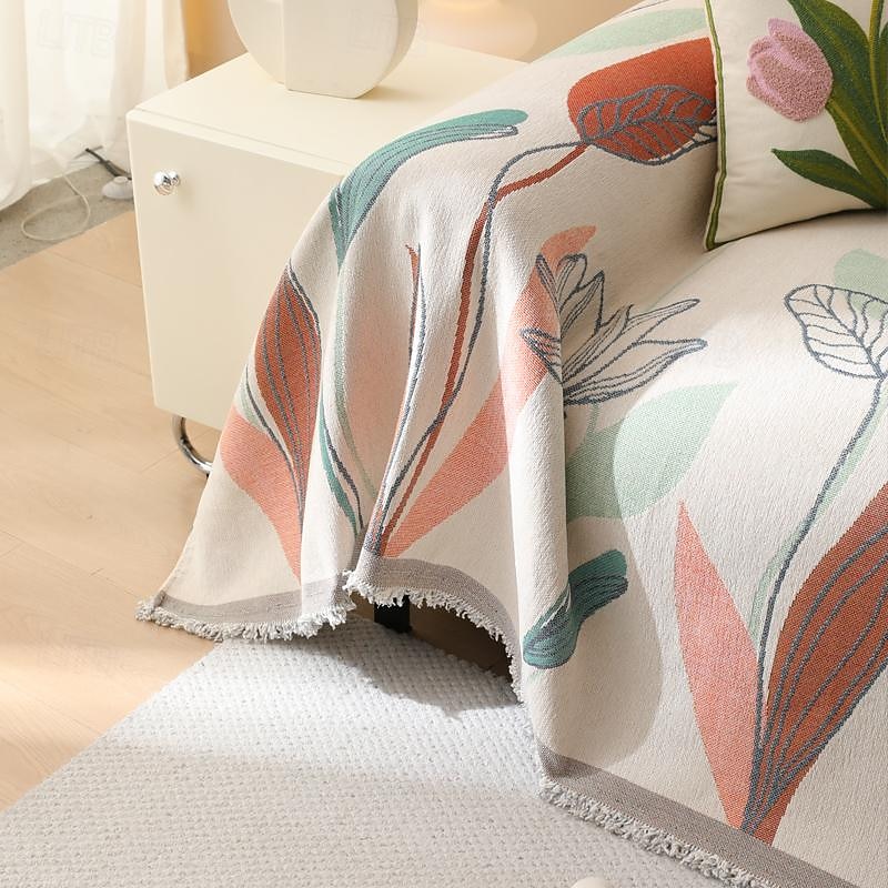 Throw Blankets for Couch and Bed, Soft Cozy Sofa Cover Chenille Blanket with Tassel ,Decorative Blankets and Throws, Leaf Yarn-dyed Blanket for Funiture Protection4