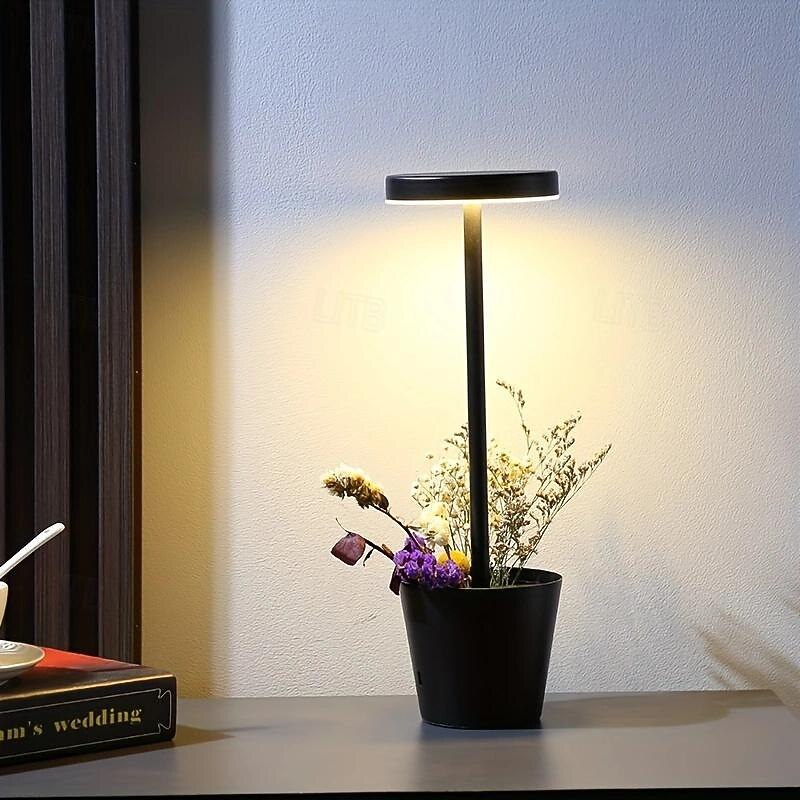 Cordless Table Lamp  with Flower Basket Design  3-Levels Brightness Stepless Dimming Table Light Rechargeable Battery Powered LED Desk Lamp for Restaurant/Home/Patio4