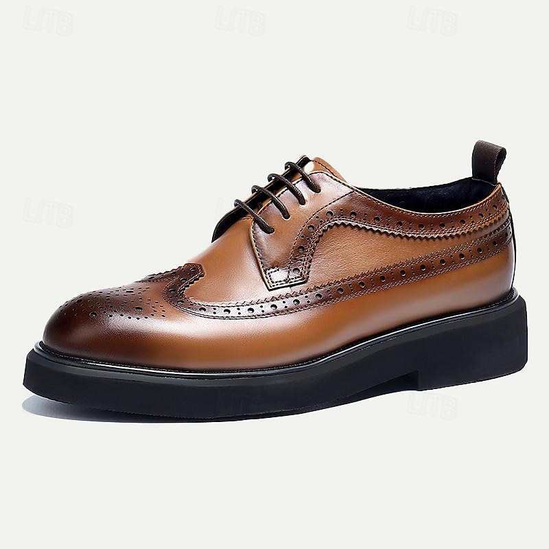 Men's Full Brogue Derby Shoes Cognac Brown Premium Leather Dress Shoes4