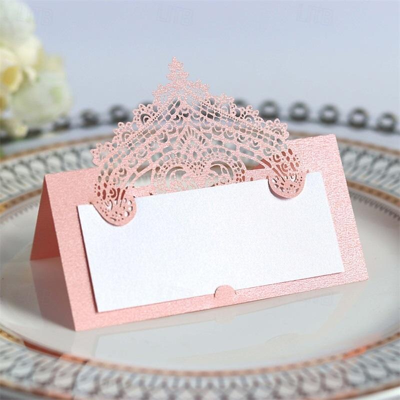 50 Pcs 3D Lace Seat Card Laser Hollowed Out Holiday Handwritten Card Wedding Table Card Name Card2