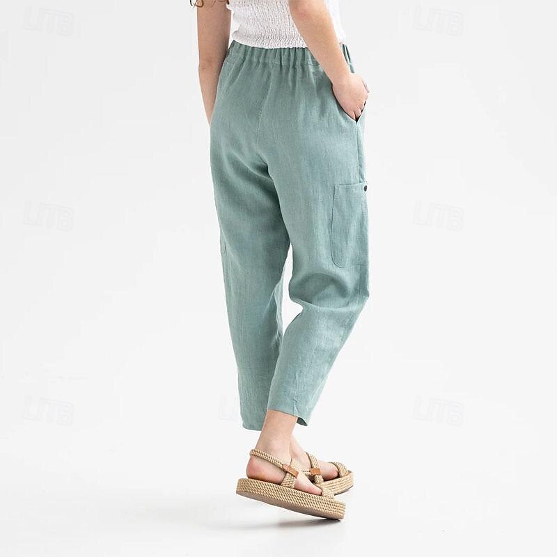 Women's Cotton Linen Pants Pants Trousers Palazzo Pants Fashion Streetwear Comfort Full Length High Waist Plain Elastic Waist Comfy Outdoor Comfortable Street Daily Wear Going out Dark Grey Black2