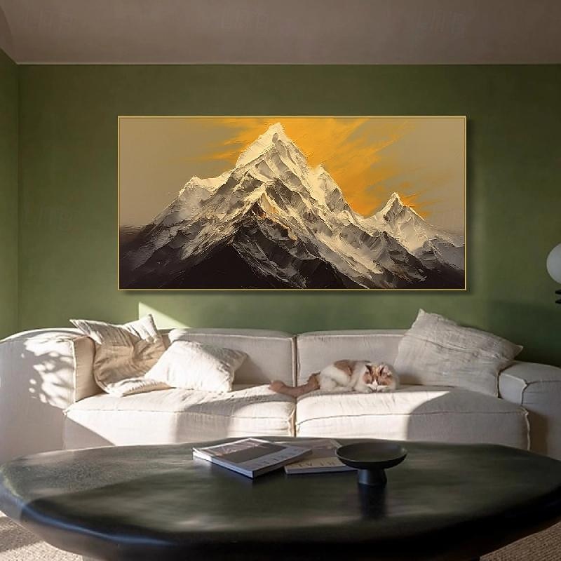 Hand painted 3D White Snow Mountain Painting on Canvas handmade Plaster Style Textured Wall Art painting hand painted  Wabi-Sabi oil painting for Living Room Boho Modern Trendy Home Decoration2