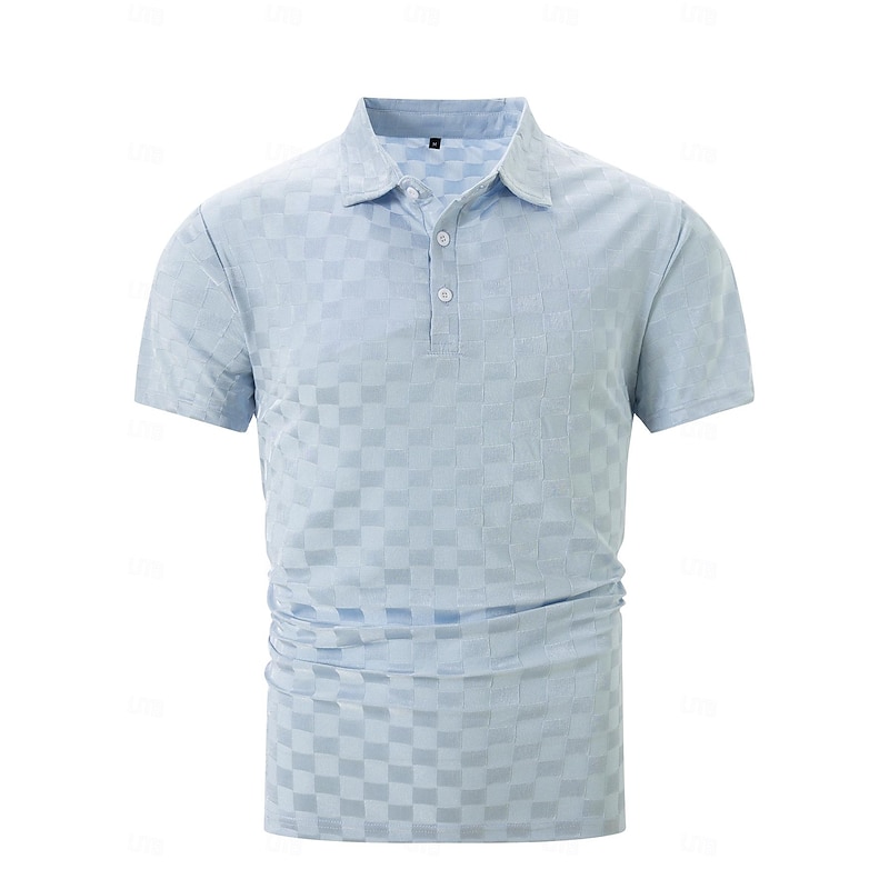 Men's Polo Golf Shirt Business Casual Classic Short Sleeve Fashion Solid Color Checkerboard Button Summer Spring Regular Fit Light Blue Black Navy Blue Polo