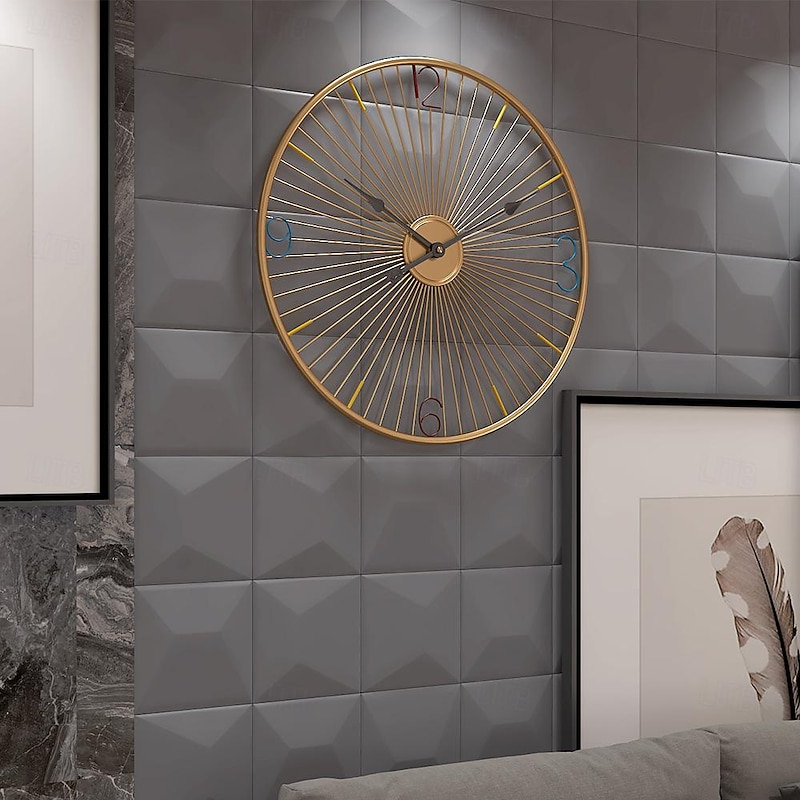 Wall Clock Art Clock Nordic Wall Clock Living Room Silent Clock Round Iron Clock Used for Home Wall Decor Battery Powered Black Gold Black Silent Office Wall Clock 50cm3