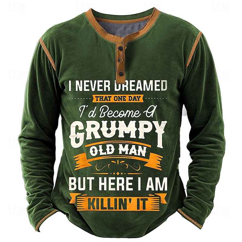 Men's Graphic Letter Henley Shirt Long Sleeve 3D Print Fashion Daily Casual Casual Holiday Going out Spring &  Fall Black Brown Army Green Dark Blue Henley Henley T-Shirt4