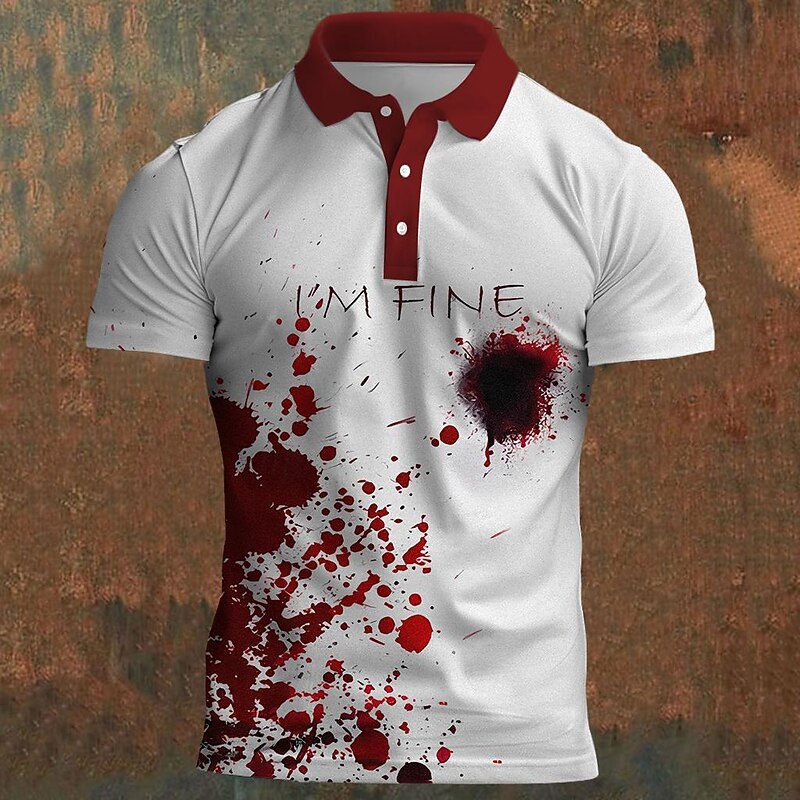 Men's Blood Splatter Polo Shirts Golf Shirt Short Sleeve Polo Shirts Collared Shirts Casual Horror Streetwear Festival Wear Party Outfits 3D Print Buttons Summer Spring Fall Black Red Blue