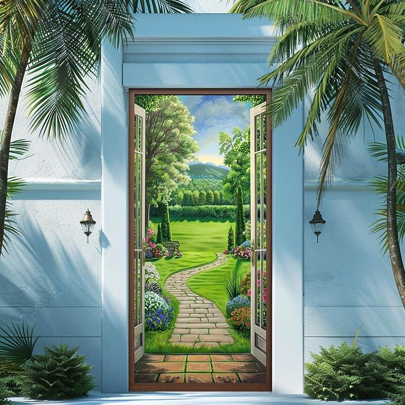 Beach Castle Door Covers Mural Decor Door Tapestry Door Curtain Decoration Backdrop Door Banner Removable for Front Door Indoor Outdoor Home Room Decoration Farmhouse Decor Supplies4