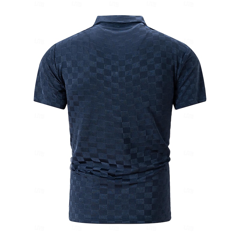 Men's Polo Golf Shirt Business Casual Classic Short Sleeve Fashion Solid Color Checkerboard Button Summer Spring Regular Fit Light Blue Black Navy Blue Polo4