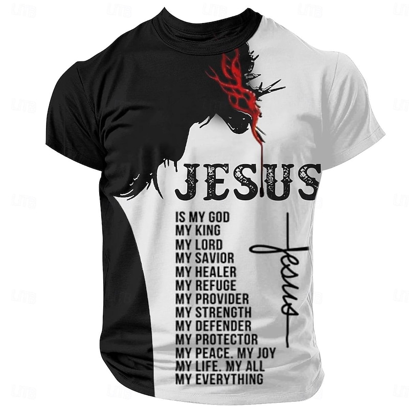 Easter Men's Lion Cross Jesus T Shirt Short Sleeve T shirt 3D Print Crew Neck Shirt Simple Religious Street Style Street Casual Black 1 Blue 2# Blue 1# Summer Spring Clothing Apparel S M L XL XXL XXXL