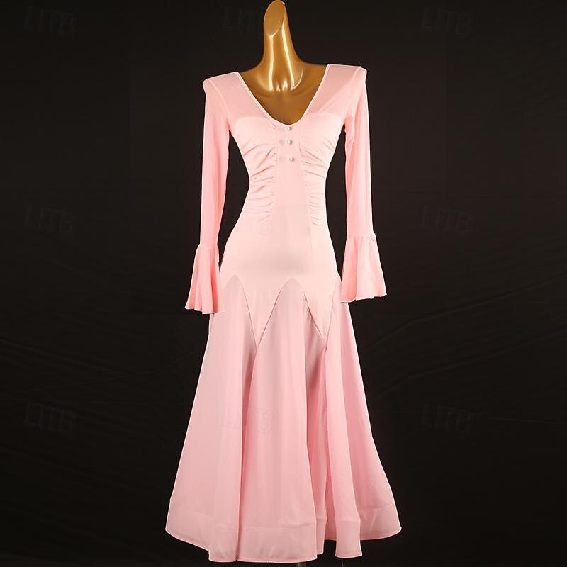 Ballroom Dance Dress Pure Color Women's Girls' Performance Training Long Sleeve High Chiffon Chinlon Tulle
