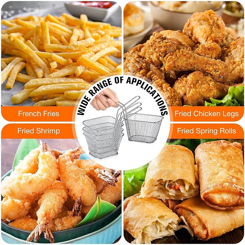 12 Pieces Mini Square Fry Basket Steel French Fry Chip Basket Food Baskets for Serving Stainless Steel Fry Basket with Handle Reusable Fries Holder Mini Deep Fryer with Basket for Home Decor4