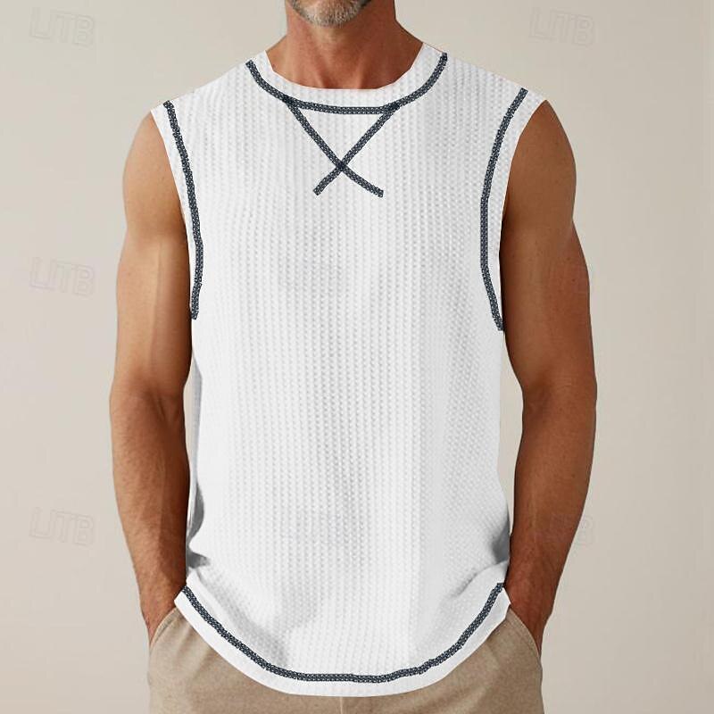 Men's Waffle Shirt Tank Top Vest Top Undershirt Sleeveless Square Neck Summer Plain Fashion Designer Muscle Outdoor Going out Gym Black White Khaki Top Tee for Men
