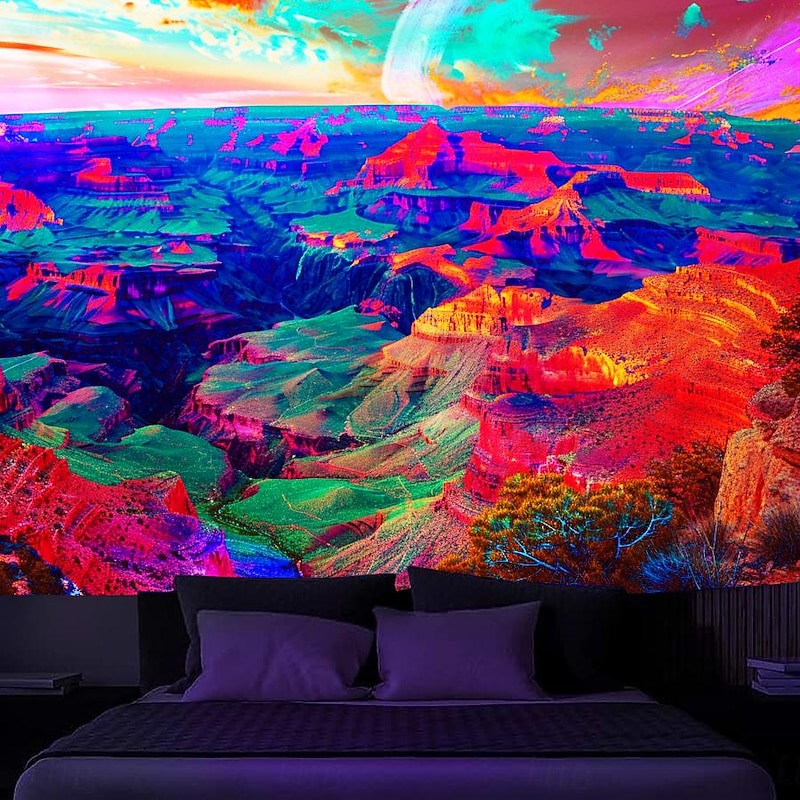 Blacklight Tapestry UV Reactive Glow in the Dark Glow Party Neon Desert Trip Psychedelic Trippy Misty Hanging Tapestry Wall Art Mural for Living 10