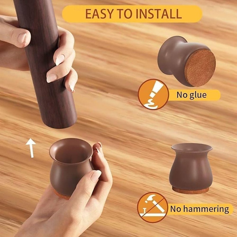 Furniture Leg Caps,Silicone Chair Leg Covers with Thickened Felt Pads: Noiseless Furniture Foot Protectors for Tables, Chairs, Stools3