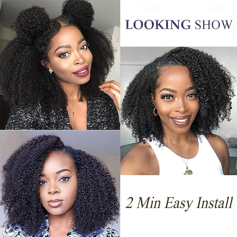 Human Hair Wig Short Long Medium Length Afro Curly Afro Kinky Curly With Bangs Black Natural Color Natural Black Best Quality Thick Natural Hairline Machine Made Capless Brazilian Hair Women's All3