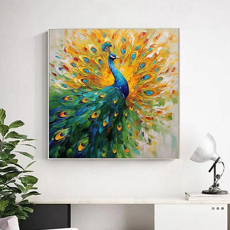 Peacock Canvas Hand painted Elegant Peacock Wall Art Vibrant Bird Handmade Animals Wall Decor Painting On Canvas Peacock Home Decor3