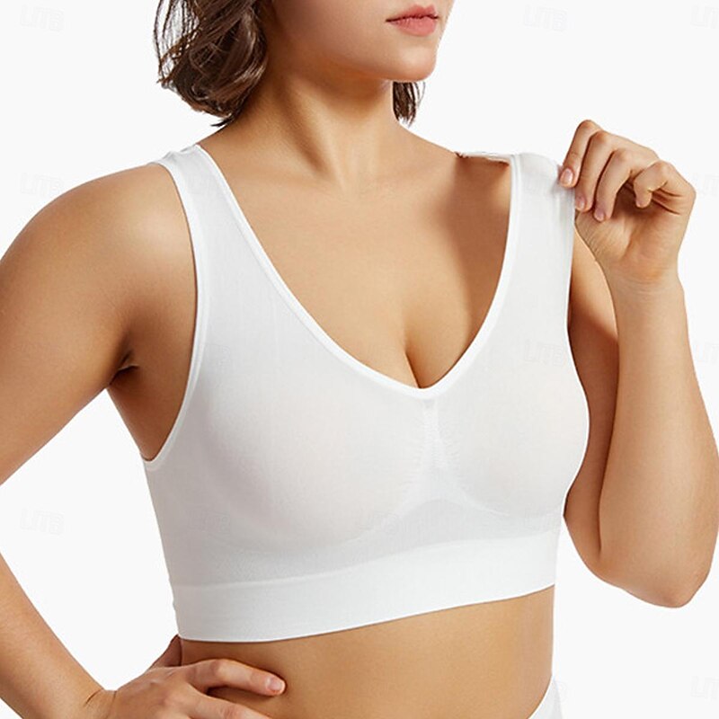 Women's Top Pure Color Sport Basic Home Gyms Nylon Breathable V Wire Sleeveless Bra Chest pads Summer Spring Home Outfits2