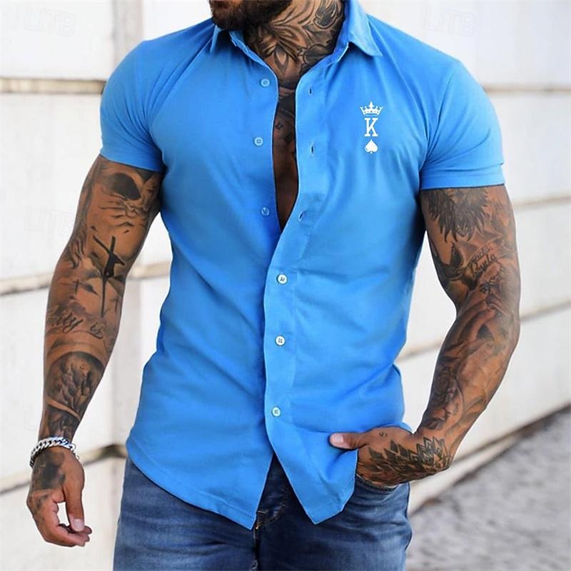 Men's Shirt Summer Shirt Casual Shirt Beach Shirt Button Up Shirt Red Blue khaki Light Blue Short Sleeve King Turndown Vacation Hawaiian Clothing Apparel Polyester Fashion Casual Comfortable