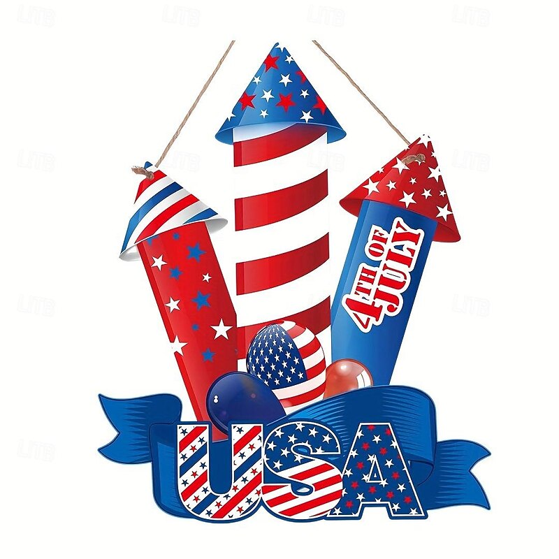 Patriotic Welcome Sign for Front Door 4th of July Independence Day Wreath Decorations  Outdoor Door Hanger for Porch, Wall, Window2