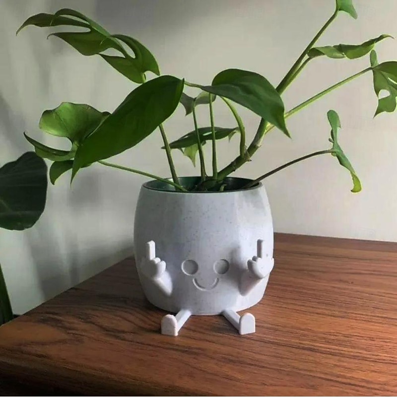 Smiling Plant Pot with Middle Fingers Up,Resin Plastic Ornaments Flower Pot, Planting Containers, Novelty Interesting Decorations, for Home Indoor Window, Desktop, Outdoor Patio Yard3