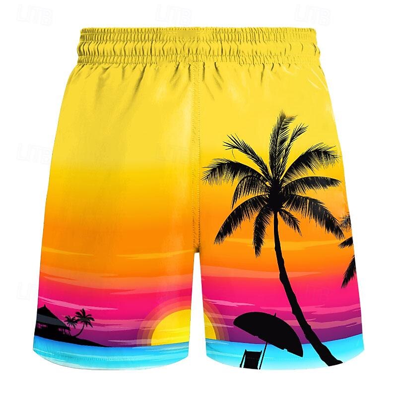 Men's Leaf Tree Coconut Tree Swim Trunks Swim Shorts Board Shorts Mid Waist Hawaiian Boho Casual Daily Holiday Drawstring with Mesh lining Elastic Waist Designer Clothing Apparel2