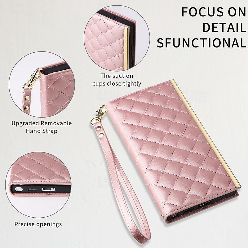 Phone Case For Samsung Galaxy S25 S24 S23 S23 FE S22 S21 Ultra Plus S20 Wallet Case with Lanyard with Wrist Strap Kickstand Geometric Pattern TPU PU Leather4