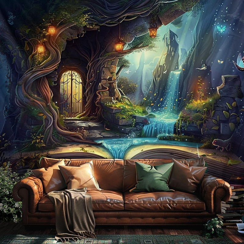 Fantasy Dream Tree House Hanging Tapestry Wall Art Large Tapestry Mural Decor Photograph Backdrop Blanket Curtain Home Bedroom Living Room Decoration3