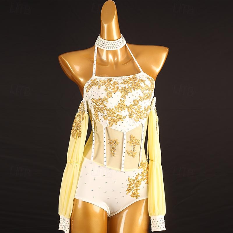 Figure Skating Dress Women's Girls' Ice Skating Dress White Patchwork Open Back Mesh Spandex High Elasticity Training Competition Skating Wear Classic Crystal / Rhinestone Sleeveless Ice Skating