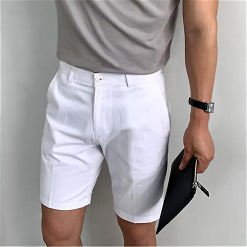 Men's Shorts Summer Shorts Work Shorts Buttons Pocket Plain Comfort Short Holiday Beach Weekend Fashion Casual Black White Micro-elastic2