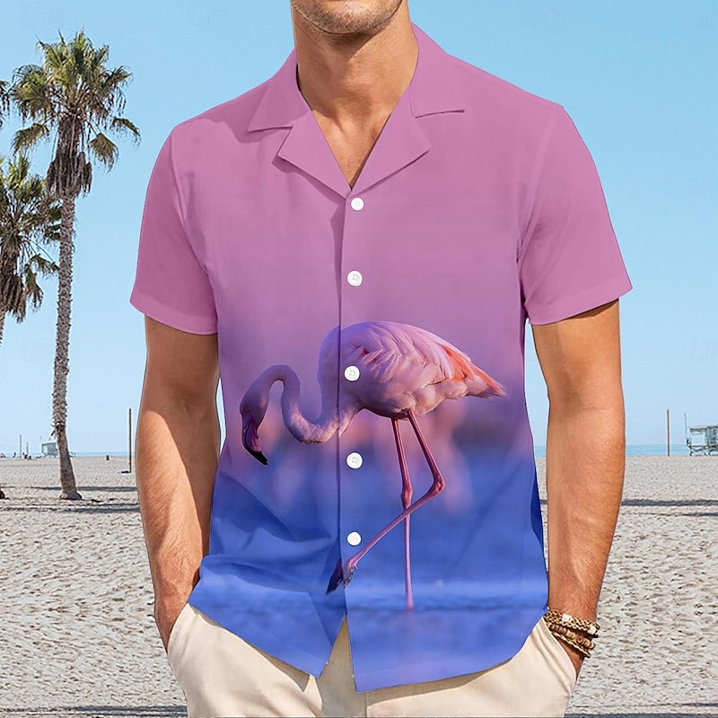 Men's Flamingo Tropical Shirt Summer Hawaiian Shirt Aloha Shirt Short Sleeve Shirt Cuban Collar Vacation Hawaiian Resort Style Vacation Holiday Beach Blue Pink / Purple Green S M L4