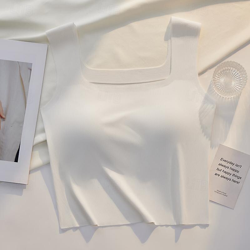 Women's Camisole Tank Top Basic Sleeveless Regular Tops Square Neck Black White Blue Green Beige Summer3