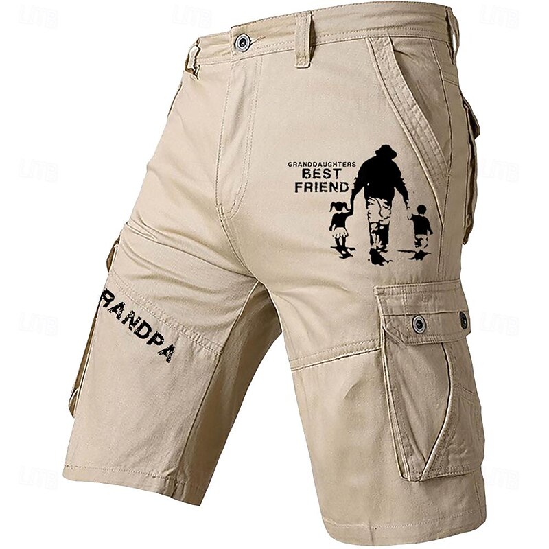 Father's Day papa shirts Grandpa Print Men's Cargo Shorts Cotton Drawstring Classic Cargo Stretch Short with Multiple Pockets Sports Outdoor Fashion Designer Shorts