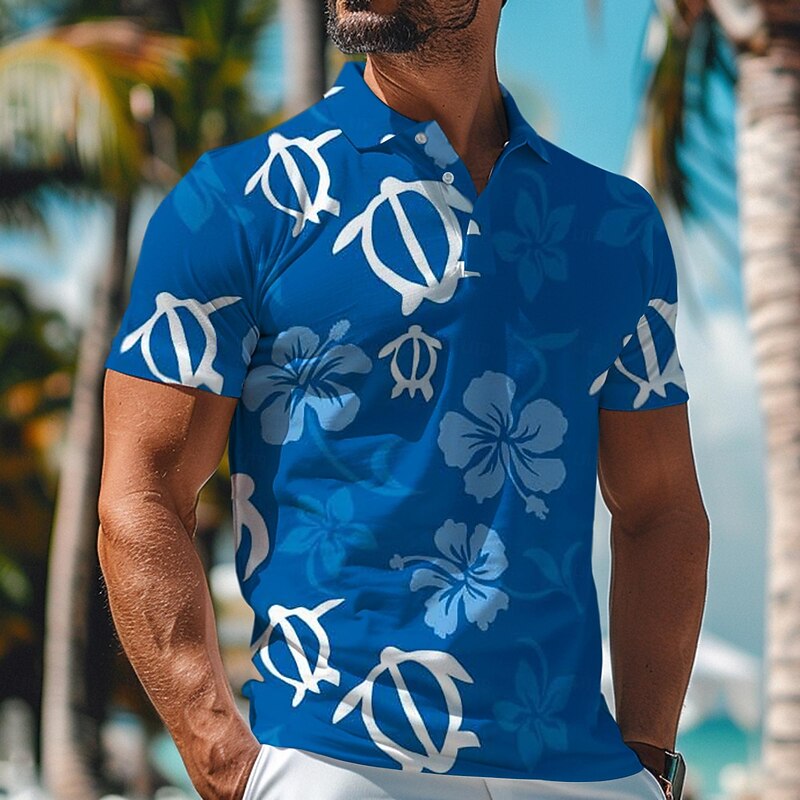 Kentucky Derby Men's Resort Hawaiian Polo Shirts Golf Shirt Short Sleeve Polo Shirts Collared Shirts Beach Wear Vacation Wear Tropical Wear Party Outfits 3D Print Buttons Spring & Summer Blue Light2